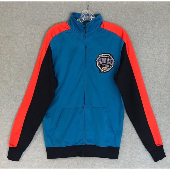 Oklahoma City Thunder Jacket Mens Medium Blue NBA Warm Up Track Full Zip STAIN - Picture 1 of 8